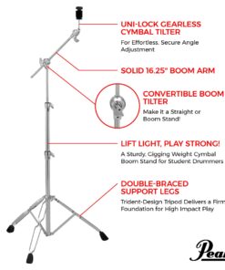 Alternative view of Pearl BC830 Double-Braced Cymbal Boom Stand, Medium Weight Boom Stand with Gearless UniLock Cymbal Tilter, Three-Tier Height Adjustment, and Sturdy Double-Braced legs.