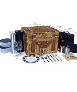 PICNIC TIME Romantic Canterbury Deluxe Wicker Picnic Basket Set for 2, with Blanket and Soft Cooler, One Size, Navy with Plaid 40 716wxE YWQL