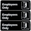 Excello Global Products Employees Only Sign: Easy to Mount Informative Plastic Sign with Symbols 9"x3", Pack of 3 (Black) 9x3" Black 14 716zA35hz1L
