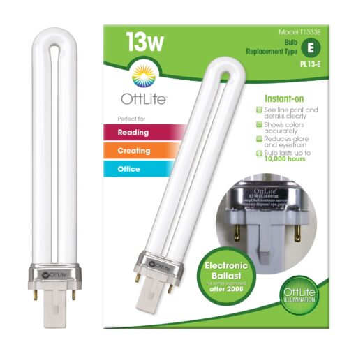 OttLite 13W Replacement Tube Light Bulb with Electronic Ballast Bulb - Compact Fluorescent Light Replacement - Bright Natural Daylight for Bedroom & Living Room - Low Heat & Glare Type E Light Bulb