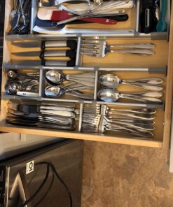 Practical Comfort Aluminum Kitchen Drawer Organizer for Silverware Utensils Flatware 9 Dividers Set | MEDIUM 3 Dividers 17.5" to 19.7" + 6 Dividers 3.8" 32 7171F3Zf7L