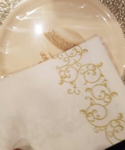 Disposable Guest Bathroom Hand Towels - Gold Floral Design - Linen-Feel Disposable Paper Towels, Cloth-Like Texture, Single-Use, Perfect Size: 12x17” Unfolded & 8.5x4” Folded - Box of 100 by SimuLinen 12" x 17" 39 7171RCaM 7L