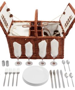 Juvale Wicker Picnic Basket for 4 with Utensils, Glasses, and Insulated Cooler Bag - Luxury Camping, Picnic Essentials, Picnic Kit 45 7173Yj8r3 L