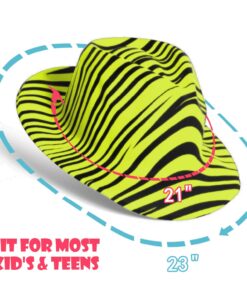 Novelty Place Neon Animal Print Plastic Party Hats, Fedora with Gangster Mafia Style, UV Blacklight Glow Party Stars Rave Hats for Kids and Teens in Birthday, Concerts, Music Party(Pack of 12) 16 7176nH3GGFL