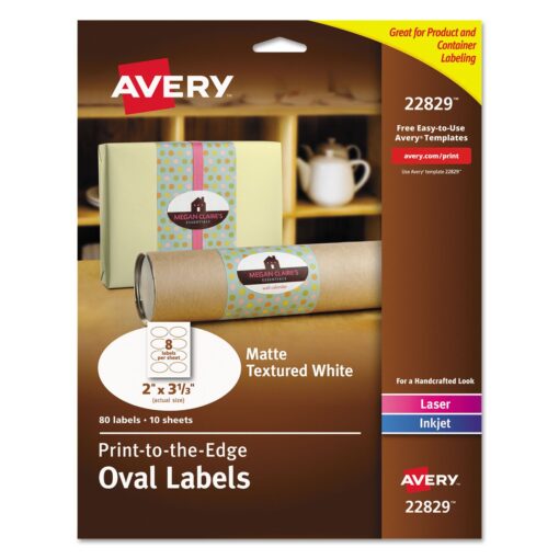 Avery Printable Blank Oval Labels, 2" x 3-1/3", Textured Matte White, 80 Customizable Labels (22829) Matte Textured White