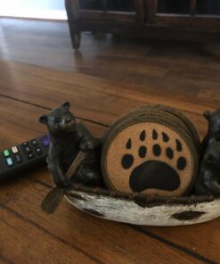 LL Home 3 Black Bears Canoeing Coaster Set - 4 Coasters Rustic Cabin Canoe Cub Decor (Multicolor) (Multicolor) 26 717EiGDVhUL