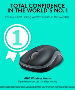 Logitech M185 Wireless Mouse, 2.4GHz with USB Mini Receiver, 12-Month Battery Life, 1000 DPI Optical Tracking, Ambidextrous PC/Mac/Laptop - Swift Gray USB Receiver 32 717F2ADn8CL