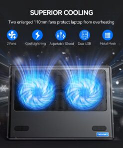Alternative view of TECKNET Laptop Cooling Pad, 12"-15.6" Laptop Cooler, Gaming Cooling Pad Stand, Wind Speed Adjustable, 2 USB Powered Fans Cooling Pad for Laptop Within 16 Inch (Blue) Blue