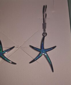 Sterling Silver, Gold Tone or Rose Tone Created Blue, White or Pink Opal Starfish Dangling Earrings 21 717G0hc9GgL