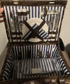 Wicker Picnic Basket for 2 with Waterproof Picnic Blanket, Picnic Set for 2 with Sand-Proof Beach Mat,Willow Hamper Service Gift Set for Camping and Outdoor Party Best Gift 15.4" For 2 53 717GNkl1pbL