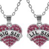 SheridanStar Big Sister & Little Sister Christmas, Birthday Jewelry Gifts, Sister Heart Necklace Gift Set of 2, Big Sis Lil Sis Jewelry Gifts for Girls, Teens, Women Dark Pink