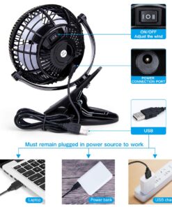 Alternative view of KEYNICE USB Desk Fan, 4 Inch Clip on Fan, 2 Speed USB Fan, 360° Rotation Small Corded Fan for Dorm, Personal Bed Fan for Bedroom Car Seat Home Office Black 01Black