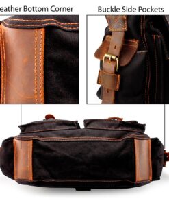 Messenger Bag for Laptop Vintage Canvas Leather Crossbody Satchel Shoulder Computer Bag Travel Office Messenger Bag 14 inch Black 11 717K1jGGnOL