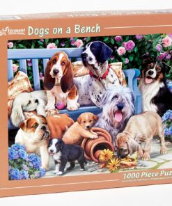 Alternative view of Vermont Christmas Company Dogs on a Bench Jigsaw Puzzle 1000 Piece