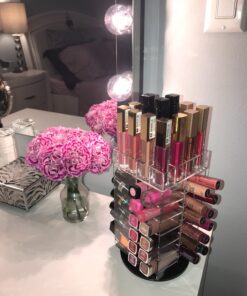 Ikee Design Premium Acrylic Rotating 64 Cosmetic Lipstick Organizer Tower,Lipgloss Stand with Removable Dividers, 360 Degree Spinning Lipstick Display Tower,4 1/2 W x 4 1/2 D x 9 1/8 H in Clear 43 717MgwGW7hL