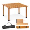 COSTWAY Wood Picnic Folding Roll Up Outdoor Camping Beach Dining Use Low Portable Table with Carrying Bag