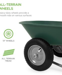 Best Choice Products Dual-Wheel Home Utility Yard Wheelbarrow Garden Cart w/Built-in Stand for Lawn, Gardening, Grass, Soil, Bricks, and Construction, Green 34 717N4tWItDL