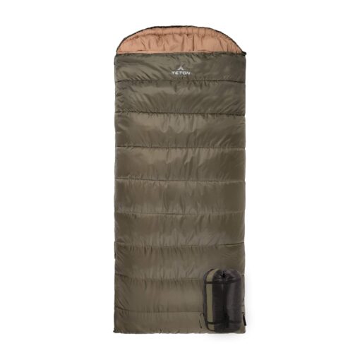 TETON Sports Celsius Regular Sleeping Bags, All Weather Bags for Adults and Kids Camping Made Easy and Warm Compression Sack Included Green Poly Liner Regular / 0f Right Zip