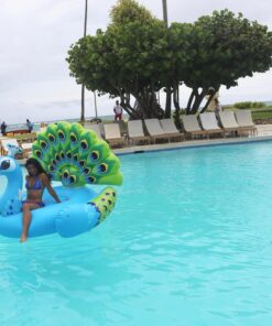 JOYIN Inflatable Peacock Pool Float - Giant Green Peacock Ride on Raft for Swimming Pool, Beach Floaties, Party Decoration Toys, Inflatable Island, Summer Pool Raft Lounge for Adults & Kids Water Fun Blue 45 717P6zfU2hL