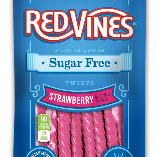 Red Vines Sugar Free Licorice, Strawberry Flavor, Soft & Chewy Candy Twists, 5oz Bags (12 Pack)