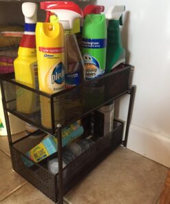 Sorbus 2 Tier Under Sink Bathroom Organizers and Storage, Strong Steel Mesh Sliding Drawers for Enhanced Bathroom Storage, Bathroom Organization and Storage & Under Kitchen Sink Organizer (Bronze) Bronze 29 717U XFdzSL