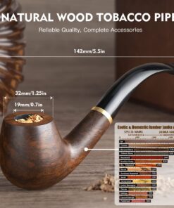 Scotte Luxury Tobacco Smoking Pipe Set,Leather Tobacco Pipe Pouch Wood Pipe Accessories(Redwood Scraper/Stand/Filter Element/Filter Ball/Small Bag/Box) (black) 27 717UtXdriaL