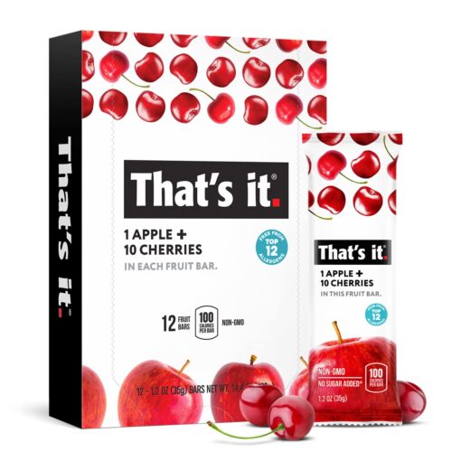 That's it. Apple + Cherry 100% Natural Real Fruit Bar, Best High Fiber Vegan, Gluten Free Healthy Snack, Paleo for Children & Adults, Non GMO No Sugar Added, No Preservatives Energy Food (12 Pack) 12 Count (Pack of 1)