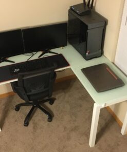 Signature Design by Ashley Baraga Contemporary Glass L-Shaped Home Office Desk, White 52 717WPbPddcL