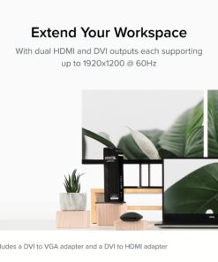 Plugable Universal Laptop Docking Station Dual Monitor for Windows and Mac, DisplayLink USB 3.0 or USB C Dock, (Dual Video: HDMI and HDMI/DVI/VGA, Gigabit Ethernet, Audio, 6 USB Ports) 25 717Wcvwai6L