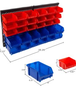 Wall-Mounted Garage Storage Bins - 30 Compartments for Garage Organization, Craft Supply Storage, Tool Box Organizer Unit by Stalwart (Red/Blue) 19 717Z4lRj41L