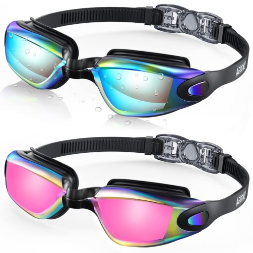 Aegend Swim Goggles, 2 Pack Swimming Goggles No Leaking Adult Men Women Youth Aqua & Bright Rose