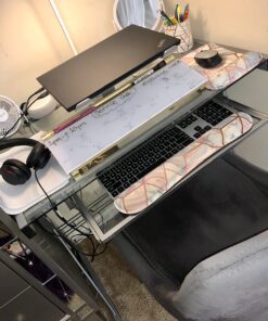 Walker Edison Metal and Glass Work From Home Laptop Computer Gaming Desk with Slide In Keyboard Tray Home Office, 31 Inch, Silver Single Desk Stanford 53 717b4 v7OL