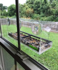 Yardly Noticed Window Bird Feeder with Removable Tray, Drain Holes, Extended Perch, 4 Suction Cups - Crystal Clear See Through Design 2017 - See Wild Birds Up Close, Great for Kids & Cats Large 38 717blaKT9jL
