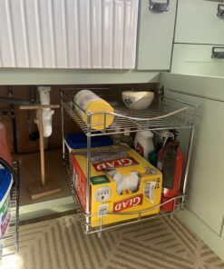 LYNK PROFESSIONAL® Pull Out Cabinet Organizer (2 Tier) Slide Out Drawers for Kitchen Cabinets - 14" D x 18" W - Sliding Pantry Shelves - Roll Out Shelf for Pots, Pans - Lifetime Ltd Warranty – Chrome 14x18 Dbl Chrome 17 717eSdO6 SL