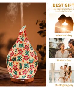 280ml Colorful Essential Oil Diffuser, Aromatherapy Ultrasonic Humidifier - Handmade Glass, BPA Free, 7 Color LED, Waterless Auto-Off, Timer Setting 18 717h5ylHuoS