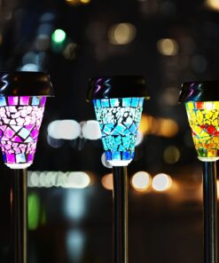 GIGALUMI Solar Garden Lights Outdoor, Halloween/Christmas Decorations Outdoor, Mosaic LED Solar Yard Lights 3 Color, Pathway Landscape Lighting for Path, Walkway, Driveway, Patio and Yard 3 pack
