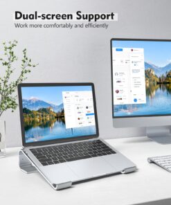 SOQOOL Laptop Stand for Desk, Computer Stand Riser for Desk,Ventilated Ergonomic Aluminum Notebook Stand Compatible with MacBook Air Pro Dell XPS HP 11 14 15.6 17.3 Inch Silver Work from Home 33 717hvyEKvoL