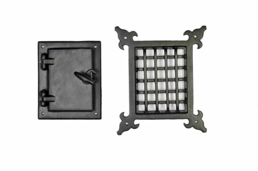 A29 Hardware Cast Iron Speakeasy Door Grill/Grille with Viewing Door, Black Powder Coat Finish, Medium Size Medium-Black