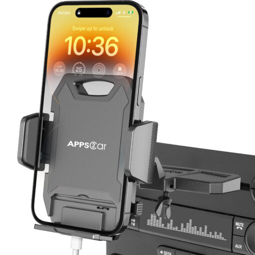 APPS2Car Sturdy CD Slot Phone Mount with One Hand Operation Design, Hands-Free Car Phone Holder Universally Compatible with All iPhone & Android Cell Phones, for Smartphone Mobile Black