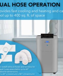 Whynter Elite ARC-122DHP 12,000 BTU Dual Hose Portable Air Conditioner and Portable Heater with Dehumidifier and Fan for Rooms Up to 400 Sq Ft, Includes Storage Bag, Silver Cooling & Heating 22 717oZKDWZAL 1