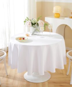Craft And Party Round Tablecloth, 120 Inch White Tablecloth, Polyester Fabric Washable Table Cloth for Home, Party, Wedding or Restaurant Use. 120" Round 18 717qvj6dRAL