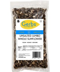 Jumbo Unsalted Sunflower Seeds In Shell by Gerbs – 2 LBS - Top 14 Food Allergen Free & NON GMO - Premium Dry Roasted Whole Sunflower Seed Jumbo Unsalted 2 Pound (Pack of 1) 17 717sALIQL2L