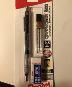 Pentel Graph Gear 500 Automatic Drafting Pencil with Lead and Mini Eraser, 0.5 mm (PG525LEBP),Black,1 Pack w/ Lead & Eraser 39 717sSZAD2ZL 2