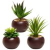 MyGift Miniature Artificial Succulents, Fake Indoor House Plants in Round Brown Ceramic Pots, Set of 3 17 717vc8M4pQL