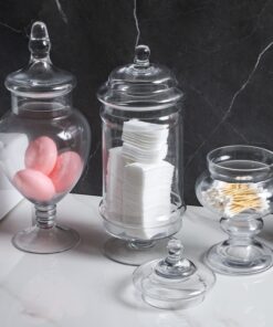 MyGift Set of 3 Deluxe Glass Apothecary Jars, Decorative Bathroom Storage Home Decor and Kitchen Centerpieces 15 717xloE7s4L
