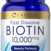 Carlyle Biotin 10000mcg | 250 Fast Dissolve Tablets | Max Strength | Vegetarian, Non-GMO, Gluten Free Supplement 250 Count (Pack of 1)