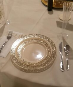 Disposable Guest Bathroom Hand Towels - Gold Floral Design - Linen-Feel Disposable Paper Towels, Cloth-Like Texture, Single-Use, Perfect Size: 12x17” Unfolded & 8.5x4” Folded - Box of 100 by SimuLinen 12" x 17" 40 718 y2em2WL