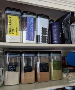 Shazo Airtight Food Storage Container (Set of 6) - BONUS Measuring Cup - Labels & Marker - Durable Plastic - BPA Free - Clear with Improved Lids (Black) - Air Tight Snacks Pantry & Kitchen Canisters Black 40 71819f88z8L