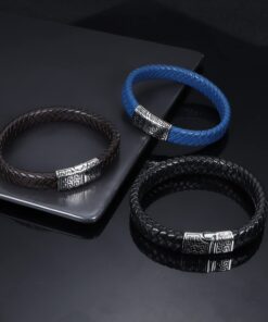 FIBO STEEL Stainless Steel Braided Leather Bracelet Cuff Bracelet for Men 7.5-8.5 inches Blue 8 Inches 11 71830yKtrHS
