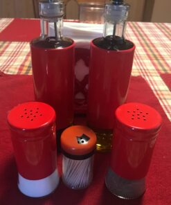 Retro-Styled Stainless Steel Salt and Pepper Shakers (Red), By Home Basics | 2 Piece Shakers for Salt, Pepper, Cumin, Cinnamon, Paprika, and More | With See-Through Glass Bases Red 1 of Each 35 7185mxewZ3L